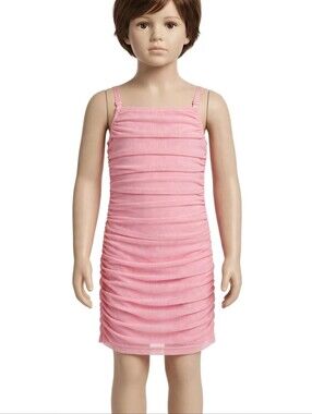 Girls Pink Ruched Cami Dress Size 10Y EU 140 Sleeveless Adjustable Straps Lined